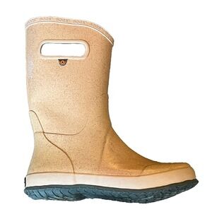 Bogs Tall Glitter Rain Boots Waterproof Pink Tan Womens 6 Youth 4 EU 37